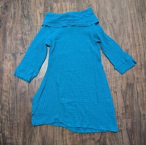 Soft Surroundings XS Women's Rowan Tunic Long Sleeve Teal Crinkle Cowl Cotton